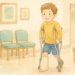 骨折をした息子が頑張って歩いている様子